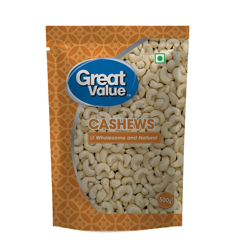 GREAT VALUE CASHEWS WHITE WHOLES 1KG