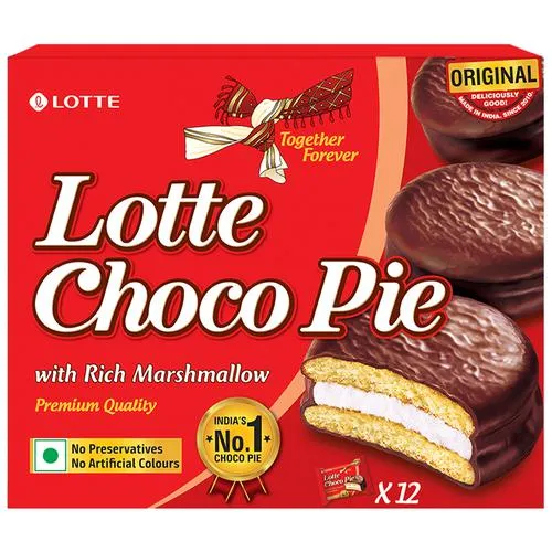 LOTTE CHOCO PIE - ORIGINAL, WITH RICH MARSHMALLOW, NO PRESERVATIVES, 25 G (PACK OF 12)