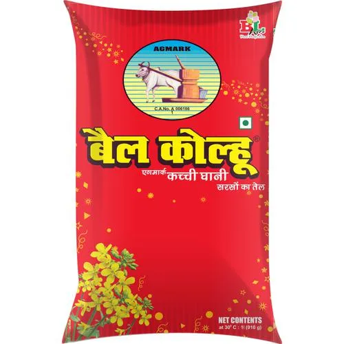 BAIL KOLHU KACHI GHANI MUSTARD OIL, 1 L POUCH